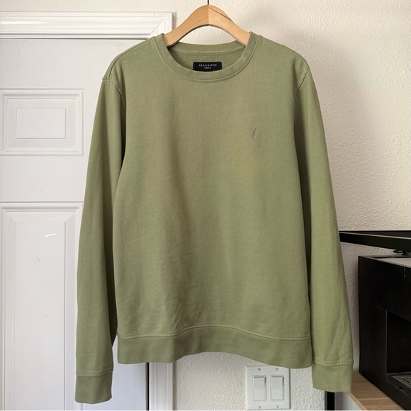 All Saints sage green cotton crew neck knit long sleeve pullover sweater